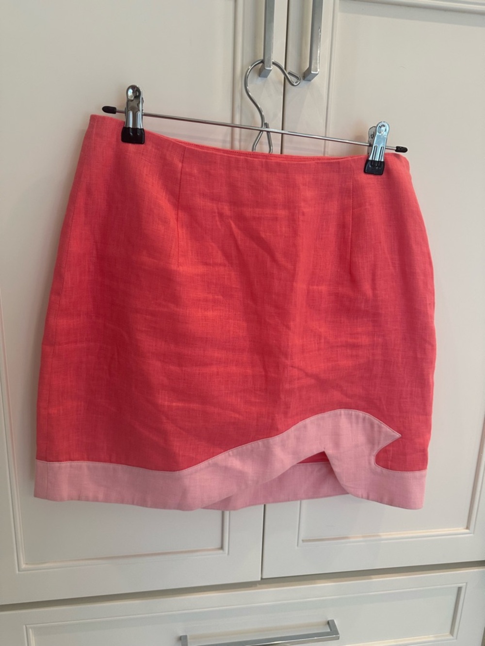 STAUD pink and Light Pink Colorblock Linen Mini Skirt